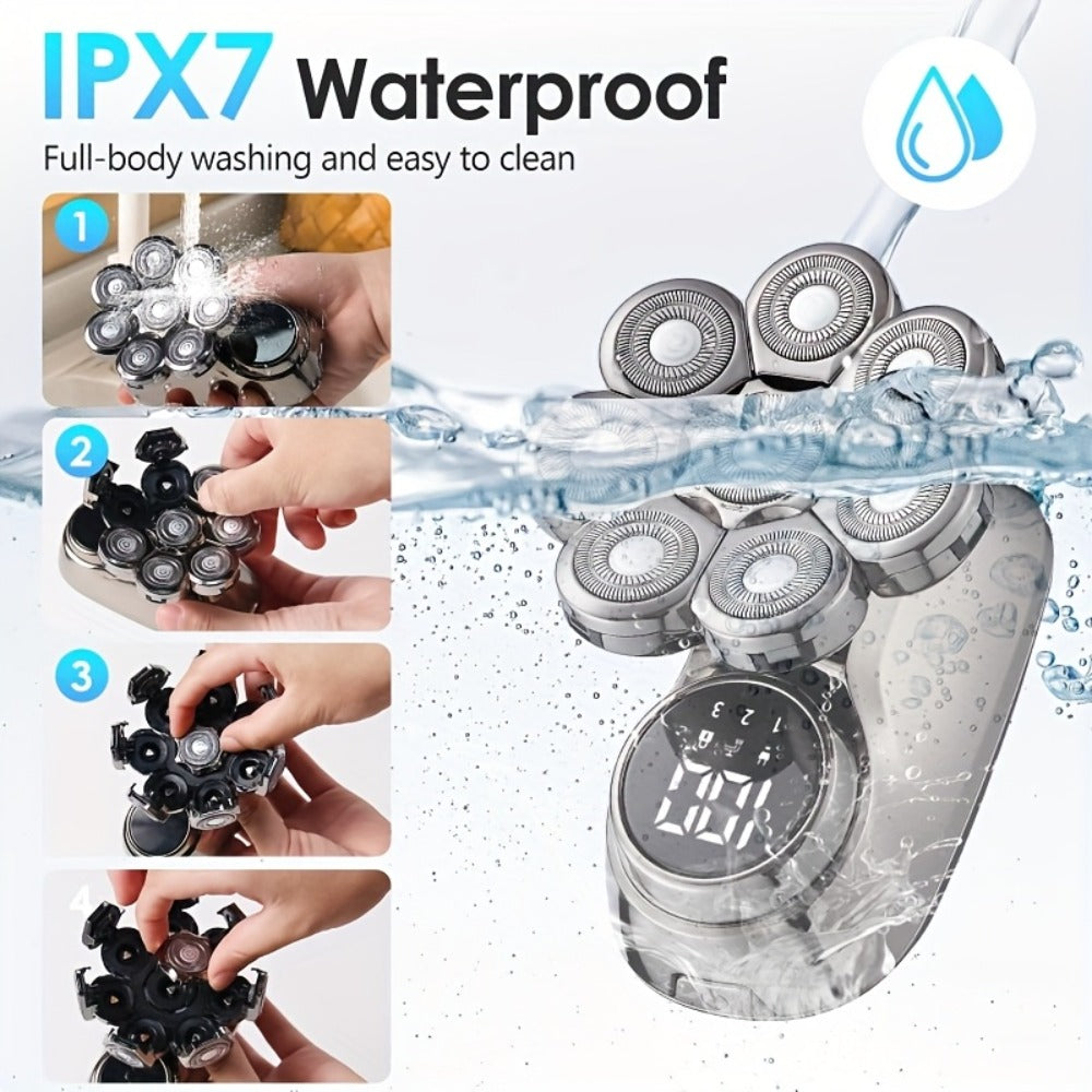 Electric Shaver 8-Blade 5-in-1 ¨C IPX7 Waterproof USB-C Rechargeable Multi-Function Grooming Kit with Nose Hair Trimmer & Facial Brush, Fully Washable, 8D Replacement Blade Available