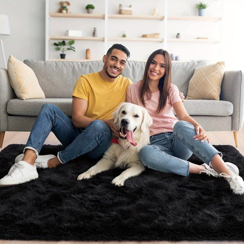 Shaggy Fluffy Area Rug for Bedroom Living Room - Soft Thick Tufted Fuzzy Carpet, Black, Multiple Sizes