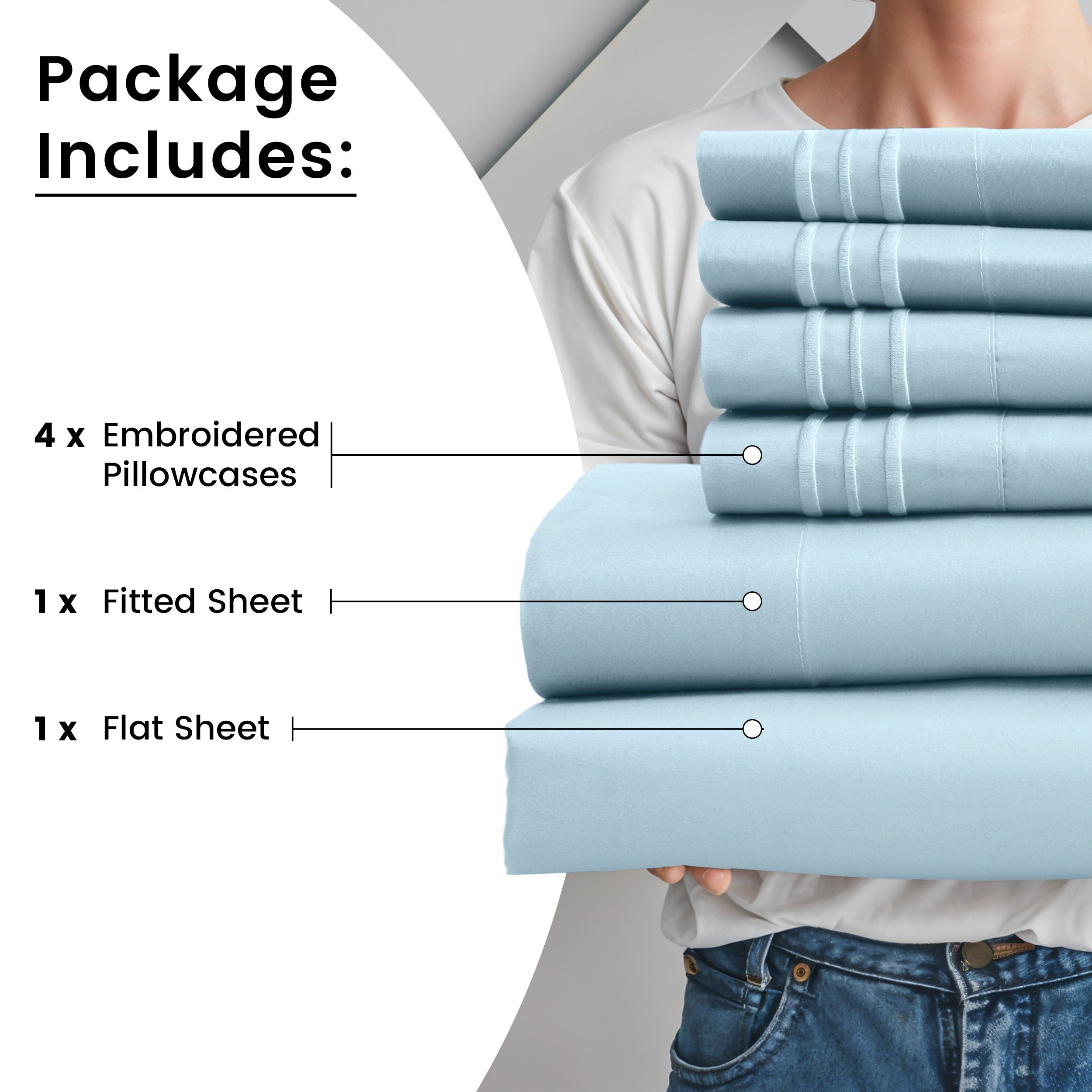 Fitted Sheet Set 6-Piece Brushed Polyester Deep Pocket Bed Sheets 20 Colors Hotel Luxury Soft Bedding with Embroidered Pillowcases