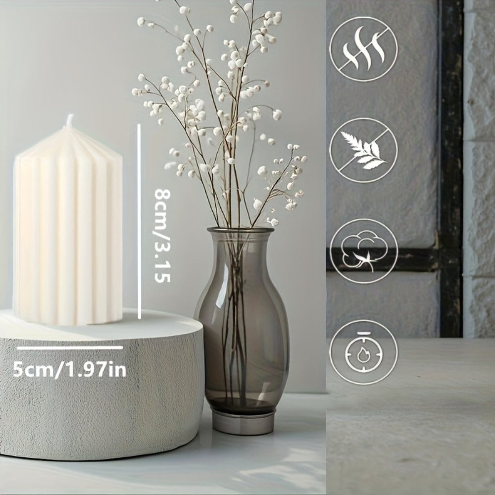 Ribbed Soy Wax Pillar Candles 2-Pack White - 20 Hour Burn Cylindrical Candles for Home Decor, Wedding, Christmas, Valentine's Day & Birthday