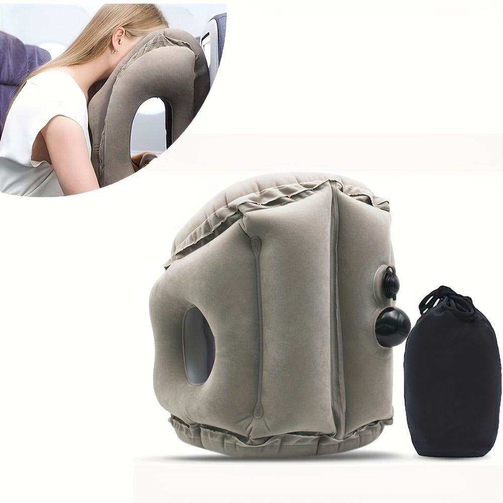 Inflatable Travel Neck Pillow Portable Air Cushion Soft Microfiber Cover Ergonomic Neck Support for Airplane Train Car Office Napping Compact Lightweight Travel Pillow Grey 15.17 Oz