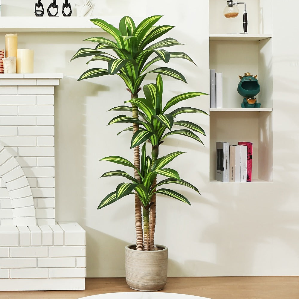 Artificial Dracaena Tree in Pot - Realistic Faux Tropical Floor Plant for Indoor & Outdoor Decor, Easy Assembly, All-Season Home Office Living Room Porch Decoration, Housewarming Gift, 4ft 5ft 6ft