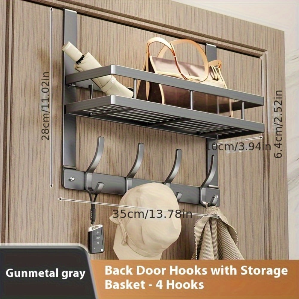Over-the-Door Storage Rack with Hooks ¨C Metal Multifunctional Organizer for Bedroom Bathroom Kitchen, 4/5/6/8 Hook Options in Gray & Black