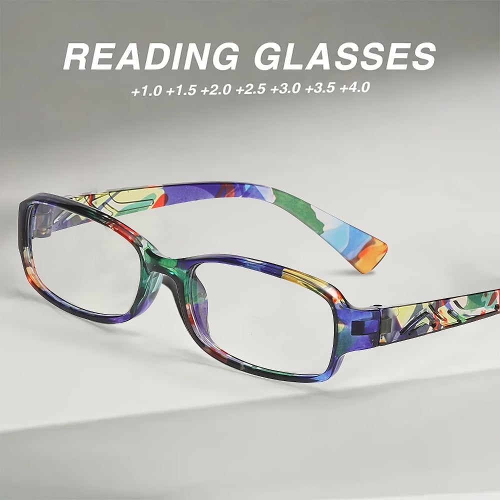Reading Glasses 5 Pairs Square Fashion Printed Multicolor Frames Men Women 1.0X-4.0X Magnification High Definition Lenses Daily Office Use
