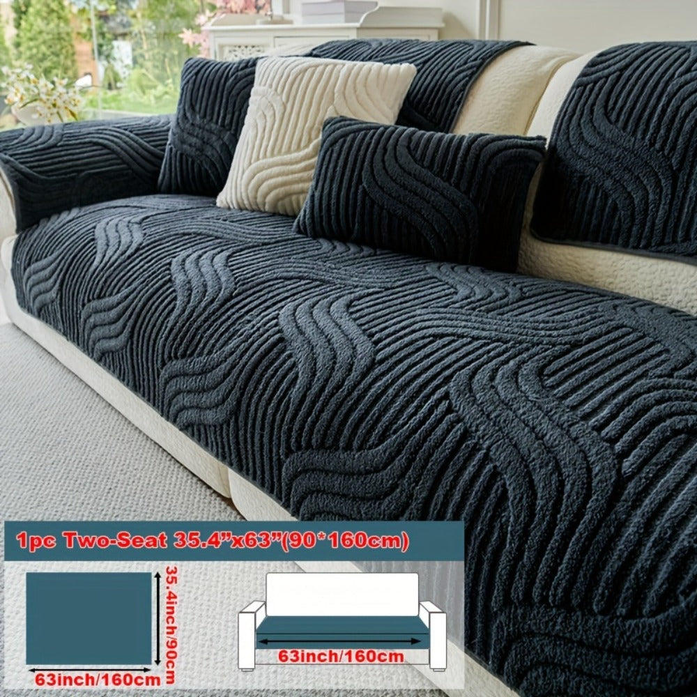 Stretch Velvet Sofa Cover Non-Slip | Plush Shu Velveteen Couch Slipcover, Modern Luxury Pet Friendly Machine Washable, 2 3 4 Seat, Armrest & Pillowcase, Living Room Bedroom Office