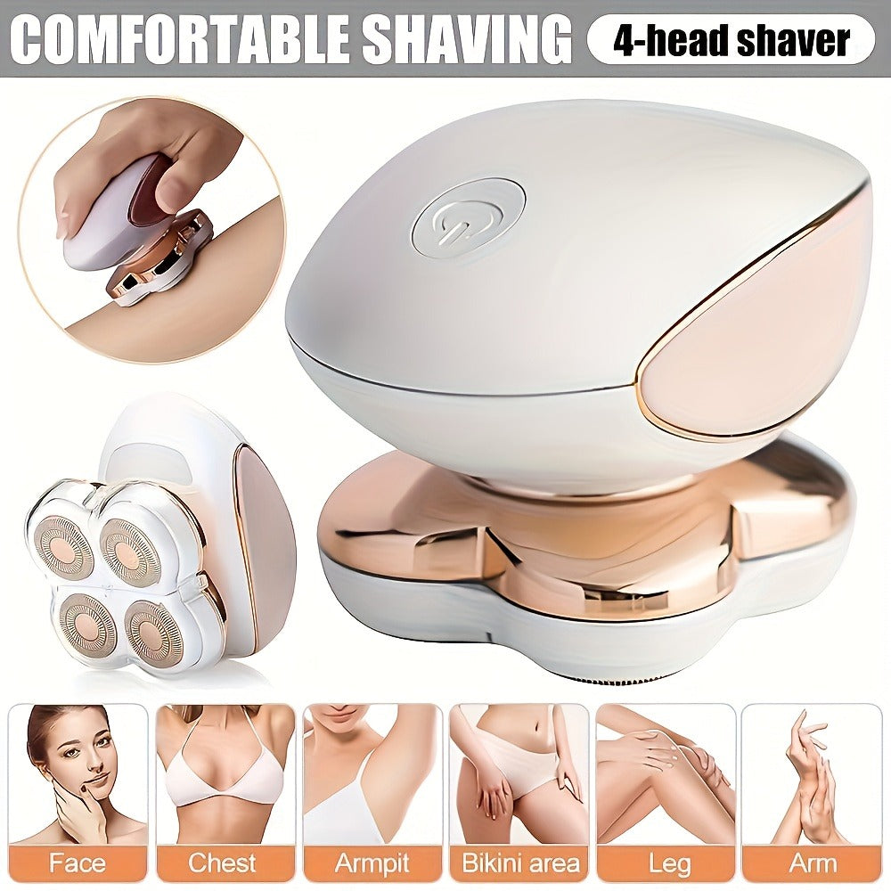 Women's Electric Shaver Full Body Hair Removal 4-Head 360¡ã Rotating Wet Dry USB Rechargeable for Face Bikini Legs Arms Chest Underarms Travel-Friendly with Clipper Attachments