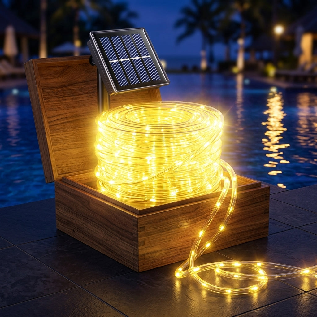 Outdoor Solar LED String Lights Waterproof ¨C Flexible Fairy Lights 23FT to 105FT for Pool, Fountain, Garden, Patio & Wedding Decor ¨C Neon Blue, White, RGB & Amber Colors
