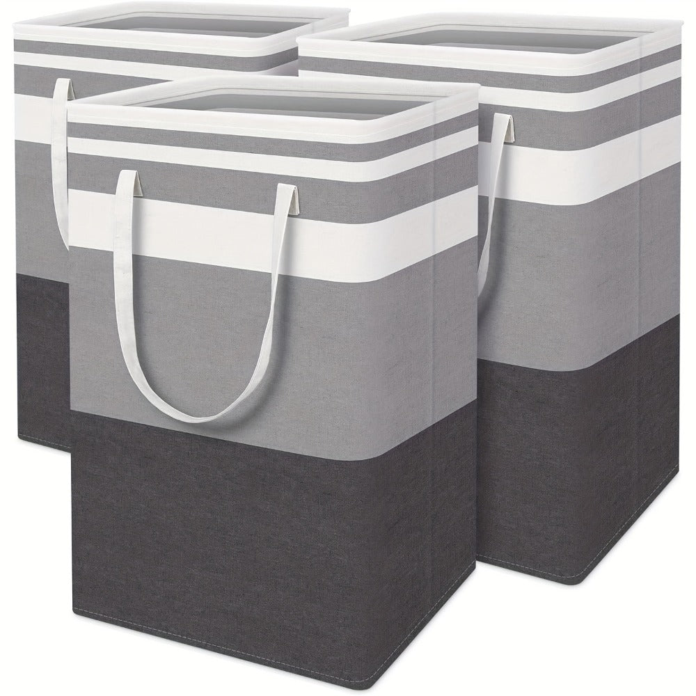 Collapsible Laundry Basket 3 Pack 75L ¨C Freestanding Tall Clothes Hamper with Easy-Carry Handles for Bedroom, Bathroom, Family & Dorm ¨C Large Capacity Folding Laundry Bin Set