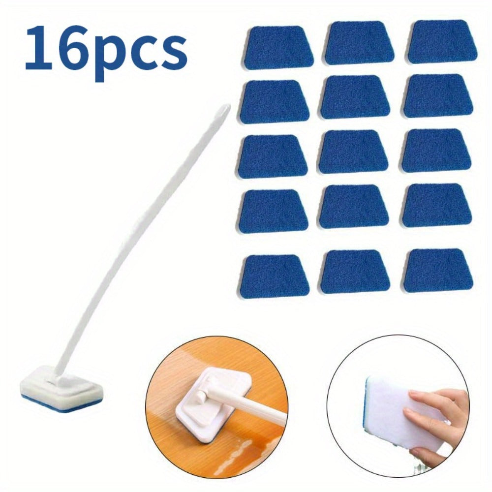 Cleaning Brush Set 16pcs All-Purpose Deep Clean System | 2-in-1 Bath Scrubber & Window Squeegee with 22¡± Extendable Handle | 90¡ã Rotating Head Bathtub Brush Kit for Indoor & Outdoor Surface Cleaning