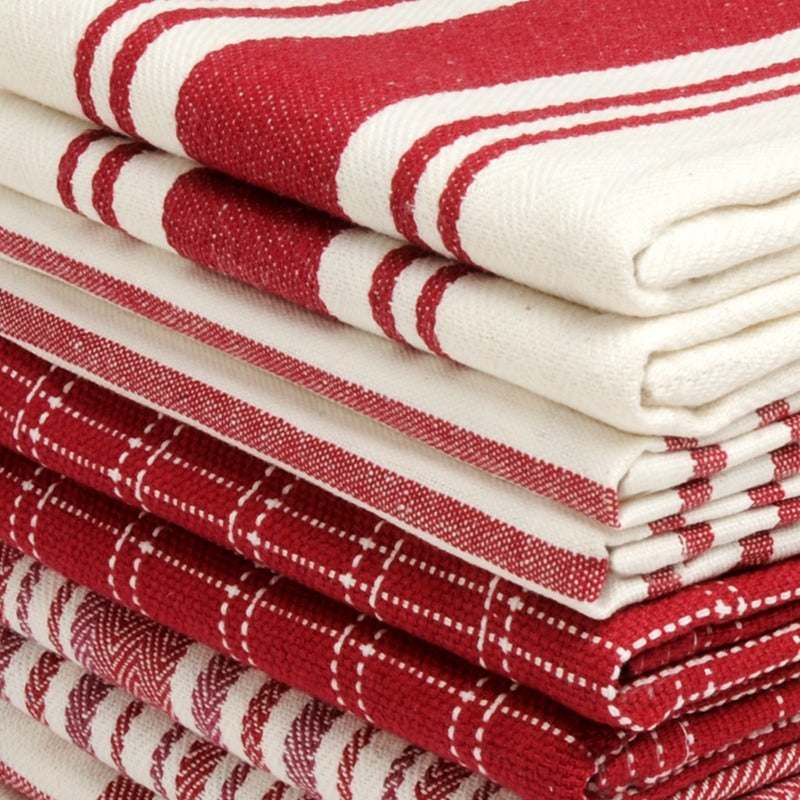 Kitchen Dish Towels 10 Pack - 100% Cotton Flat Weave, Absorbent & Reusable, Multi-Color Set for Cooking, Cleaning & Drying