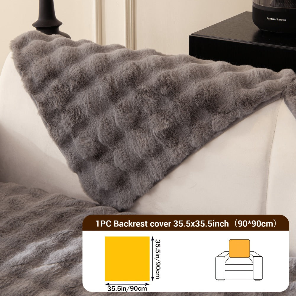Bubble Soft Faux Rabbit Fur Sofa Cover - Non-Slip Silicone Backing Stretchable Slipcover Pet Friendly Machine Washable for Living Room Bedroom Dorm, 4 Colors Multiple Sizes