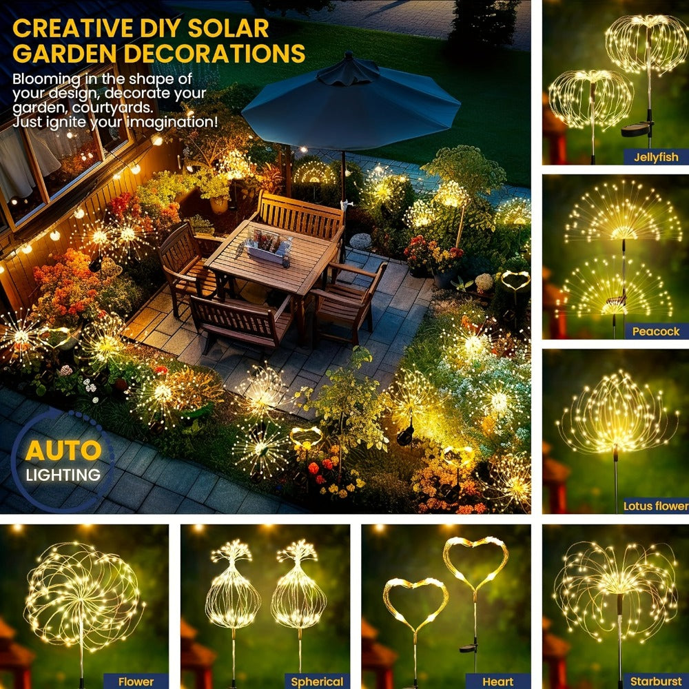Solar Fireworks Lights Outdoor ¨C 60 to 420 LED Solar Garden Fairy Lights with 8 Modes, Waterproof Copper Wire Sparkler Lights for Garden, Patio, Yard, Pathway & Holiday Decoration