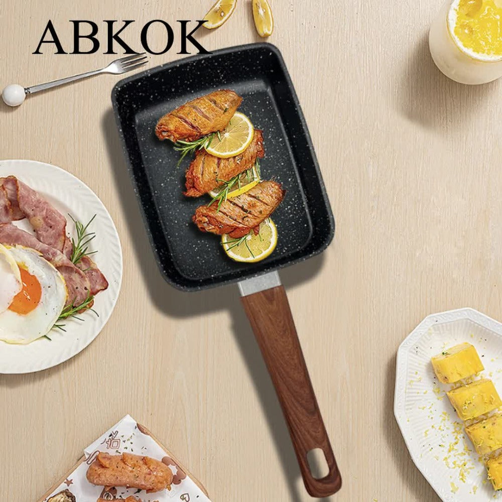 Tamagoyaki Pan Japanese Nonstick Rectangular Egg Pan for Omelettes & Rolls ¨C Induction Halogen Compatible Dishwasher Safe Wooden or Plastic Handle with Optional Silicone Spatula