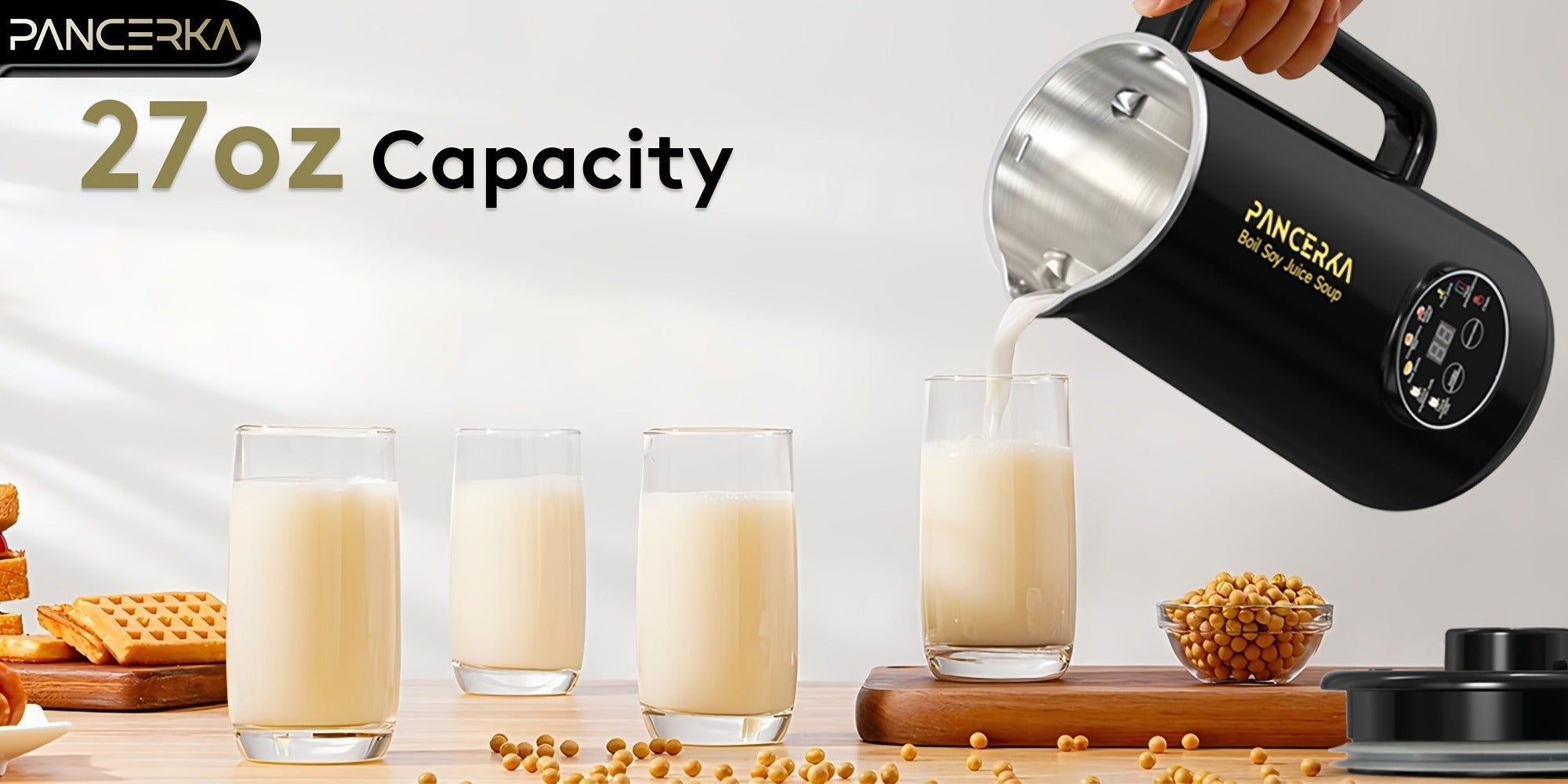 Soy Milk Maker Automatic Nut Milk Machine 27oz - One-Touch Operation, Multi-Functional for Almond, Oat, Soy, Coconut & Plant-Based Dairy-Free Beverages, Easy to Clean, High Capacity, Black