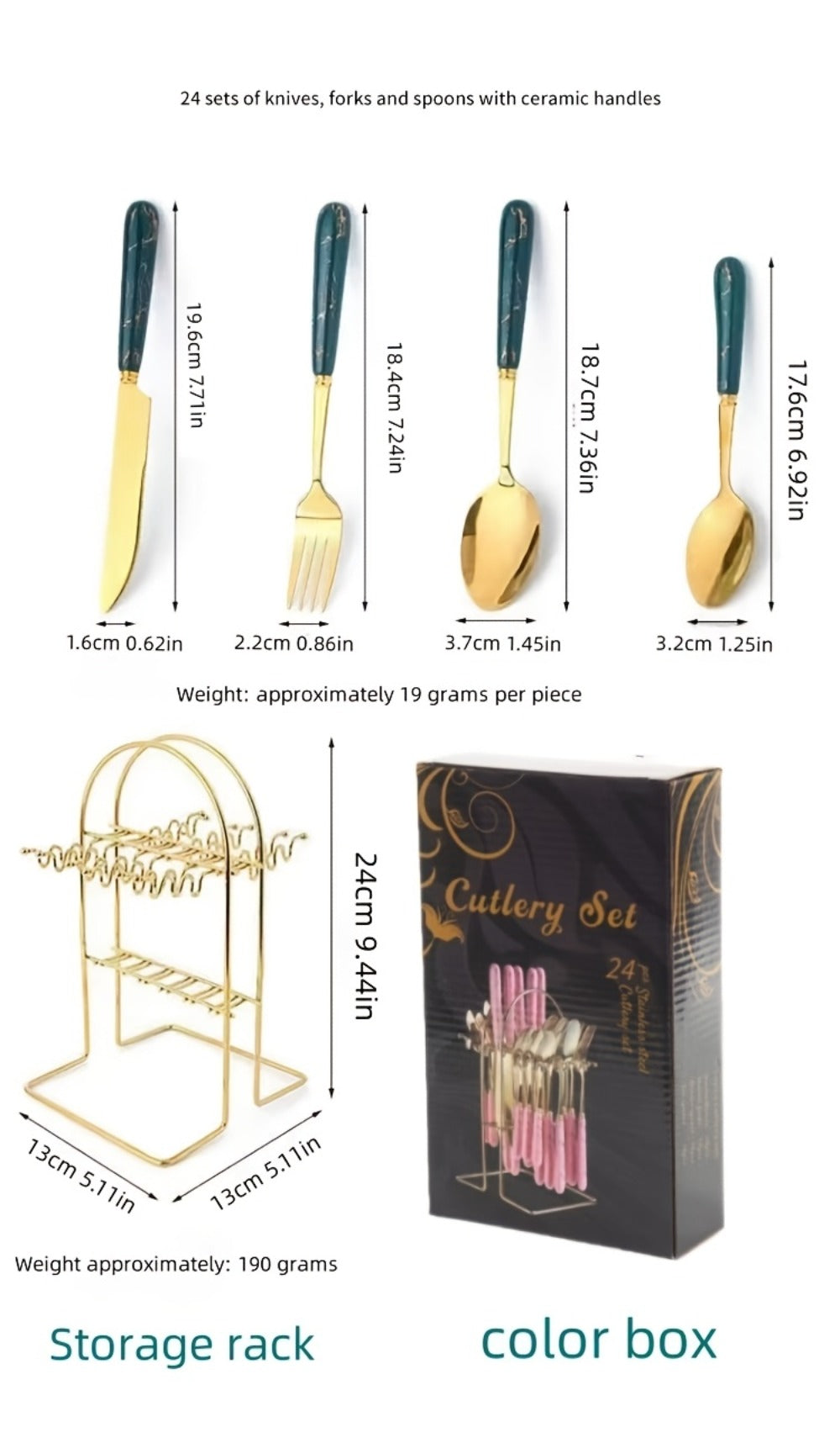 Marble Pattern Cutlery Set 24pcs - Dinner Forks Soup Spoons Teaspoons for Home Hotel Restaurant