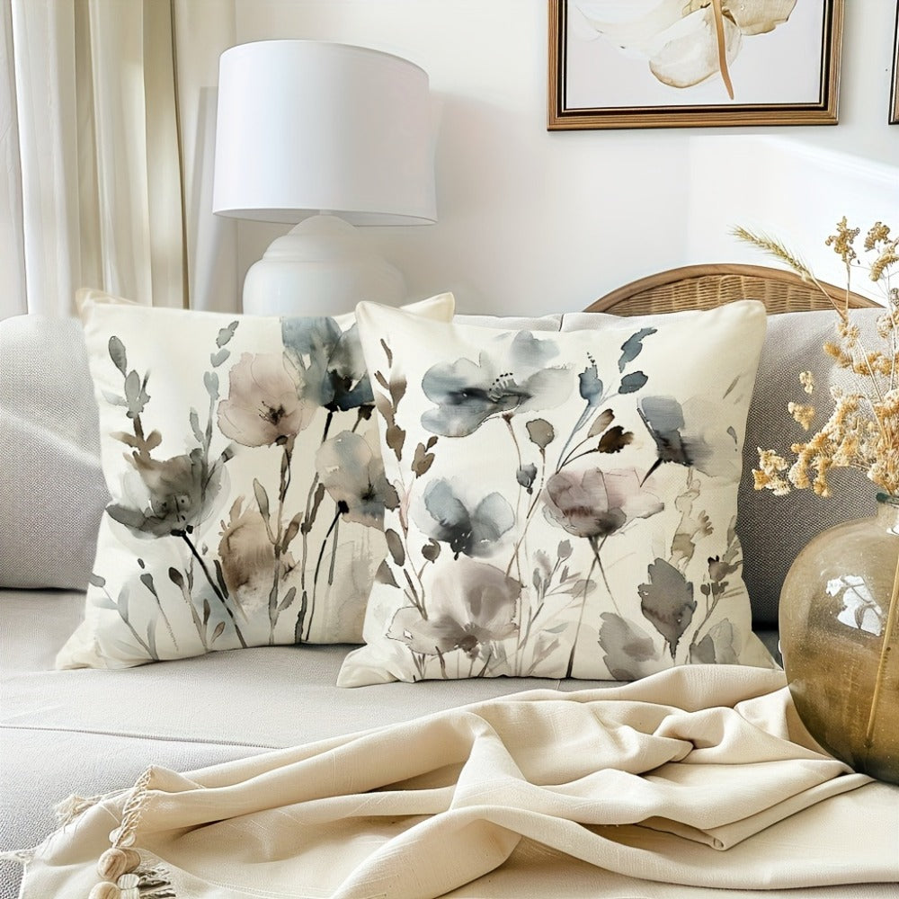 Throw Pillow Covers Set of 4 Boho Poppy Flowers Watercolor Chinoiserie Decorative Cushion Covers 18x18 Inch Soft Farmhouse Pillow Cases for Sofa Bedroom Office Car Home Decor