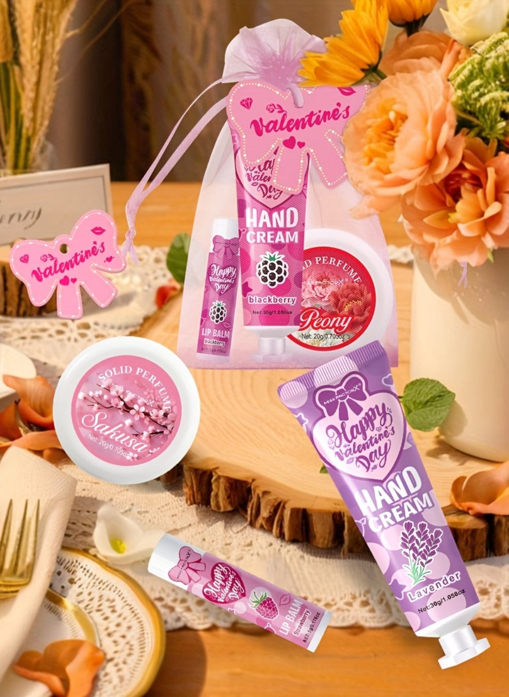 20pcs Beauty Gift Set Lip Balm Hand Cream Solid Perfume Pink Gift Bag Glossy Finish All Skin Types Holiday Party Mother's Day Wedding Bridesmaid Favors