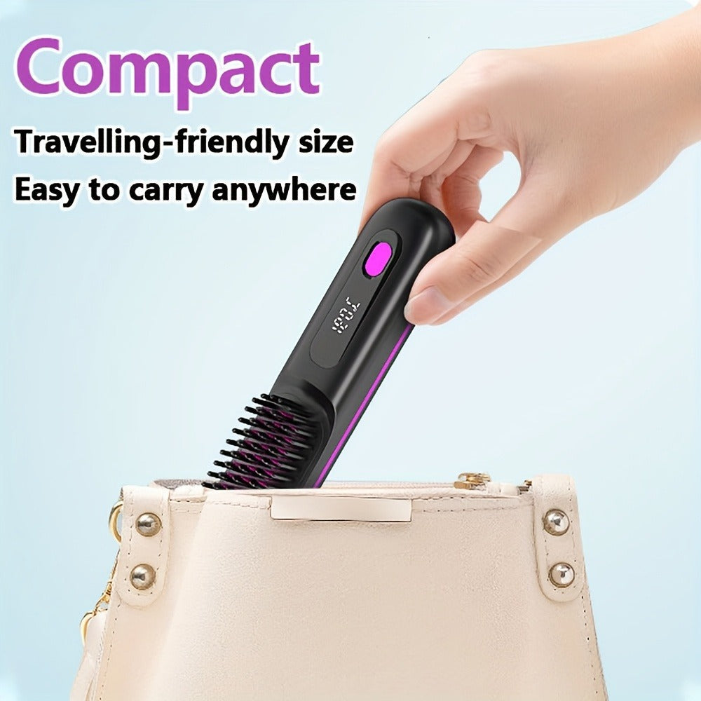 Cordless Hair Straightener USB Rechargeable - 3 Temperature Controls, LED Display, Long-Lasting Shine, Lightweight Travel Flat Iron with Comb & Clips, Portable Mini Hair Straightener for Women