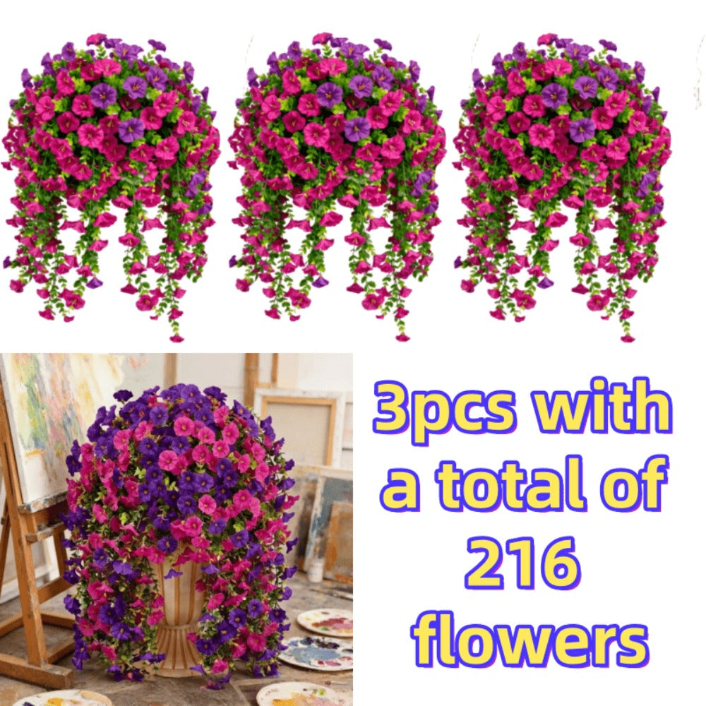 Artificial Rose Vine Hanging Garland 3pcs 216 Flowers - High-Density UV-Resistant Faux Rose Flower Vines with Realistic Roses & Foliage for Garden, Wedding, Porch, Terrace & Wall Decor, Multiple Colors