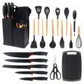 19-Piece Non-Stick Silicone Cookware Set with Bamboo Storage, Knives & Wooden Handle ¨C Pots, Pans & Utensils for Induction & Oven