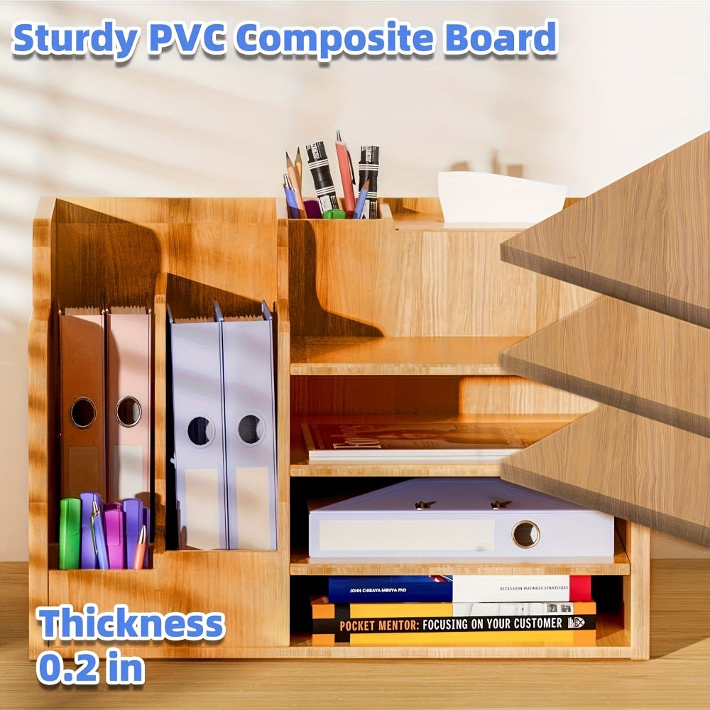 Wooden Desk Organizer for Office, Stackable Paper Tray File Holder for Home Office School, Desktop Document Sorter