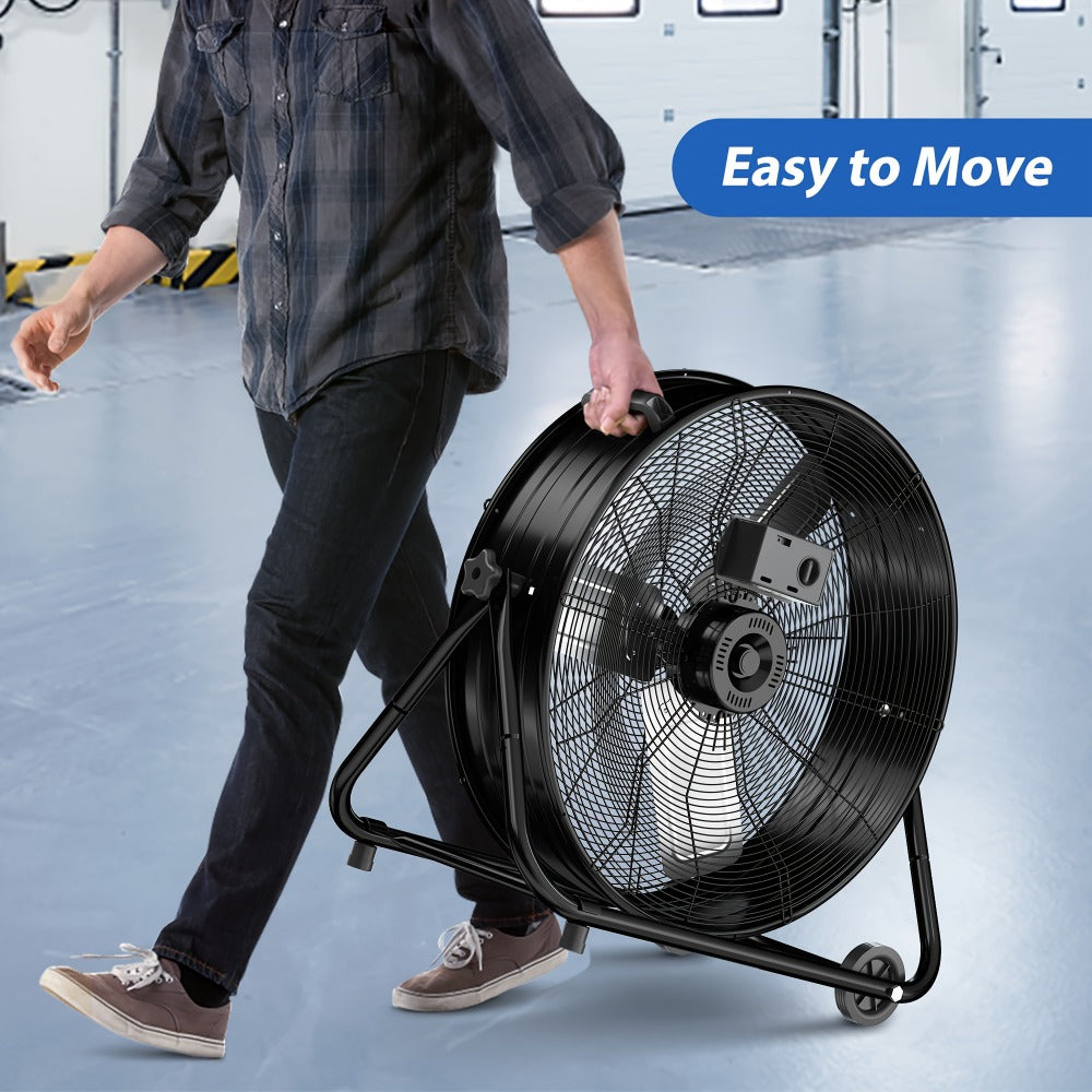 Industrial Drum Fan High Velocity Floor Fan 24 30 Inch | 3-Speed Heavy Duty Metal Air Circulator 360 Tilt Casters ETL Listed | Powerful Warehouse Garage Workshop Patio Commercial Fan | Black Orange Green