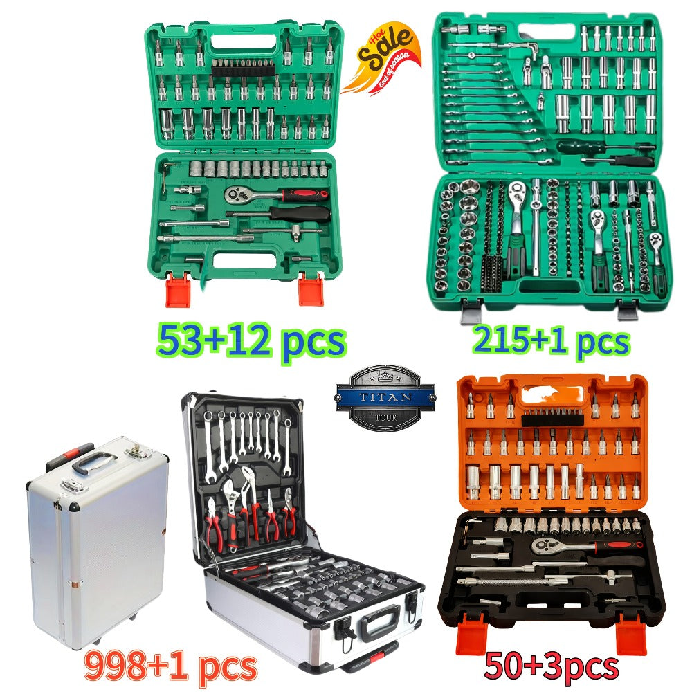 Professional Socket Wrench Tool Set 999 Piece 1/4 3/8 1/2 Drive Ratchet Set with S2 CR-V Sockets for Car Repair Bicycle and Mechanical Work