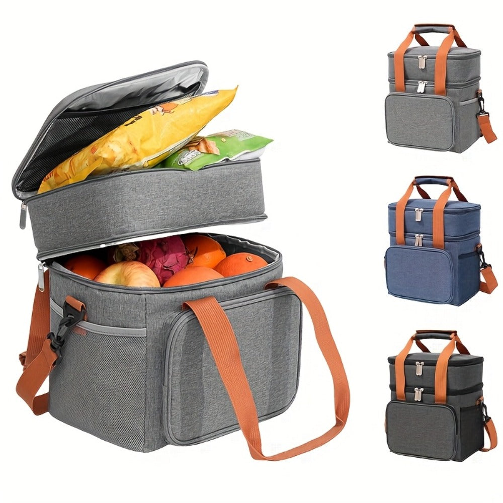 Insulated Lunch Bag with Shoulder Strap - Double Layer Leakproof Cooler Tote for Women Men Work Office School Picnic Beach Outdoor, Expandable Thermal Lunch Box Bag Keeps Food Cold or Hot, Lightweight Durable Design in Multiple Colors
