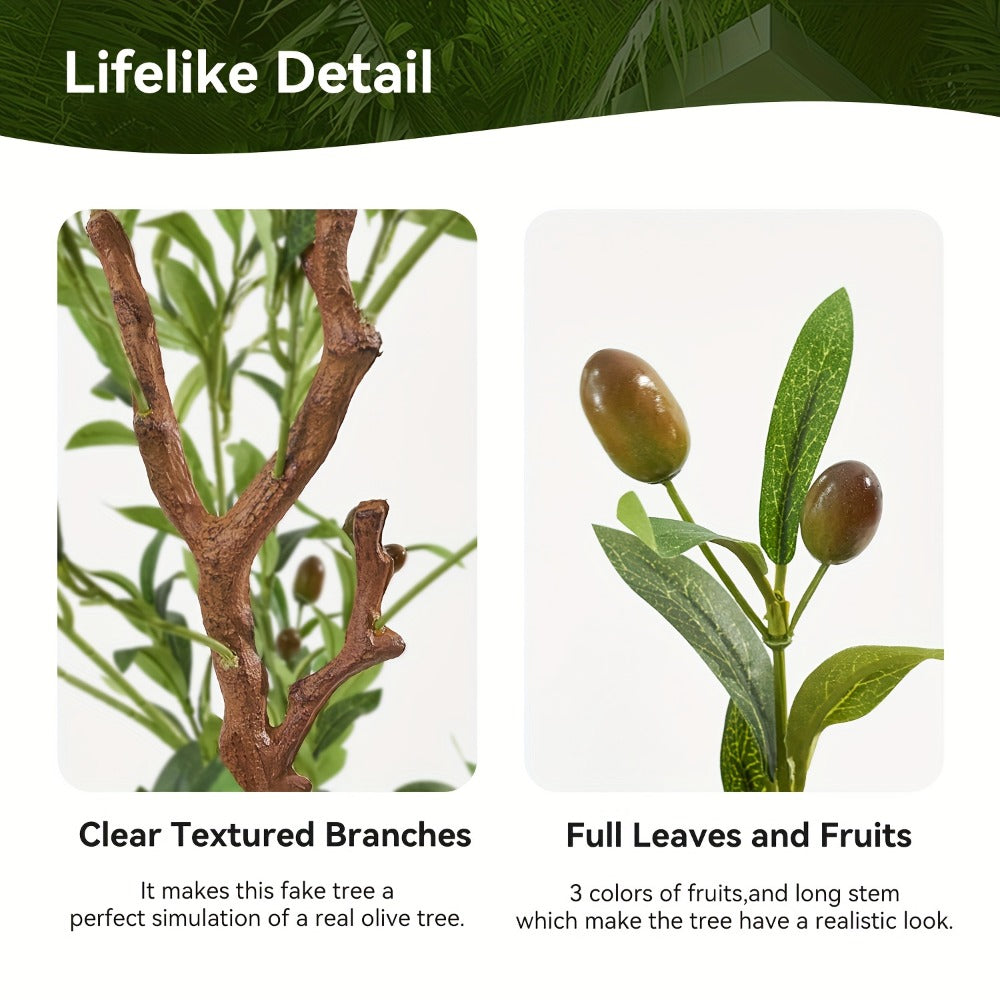 Artificial Olive Tree Large Faux Indoor Tree with Pot ¨C Realistic 5FT 6FT 7FT Multi-Trunk Fake Olive Tree with Leaves & Fruits for Living Room Home Office Entryway Decor