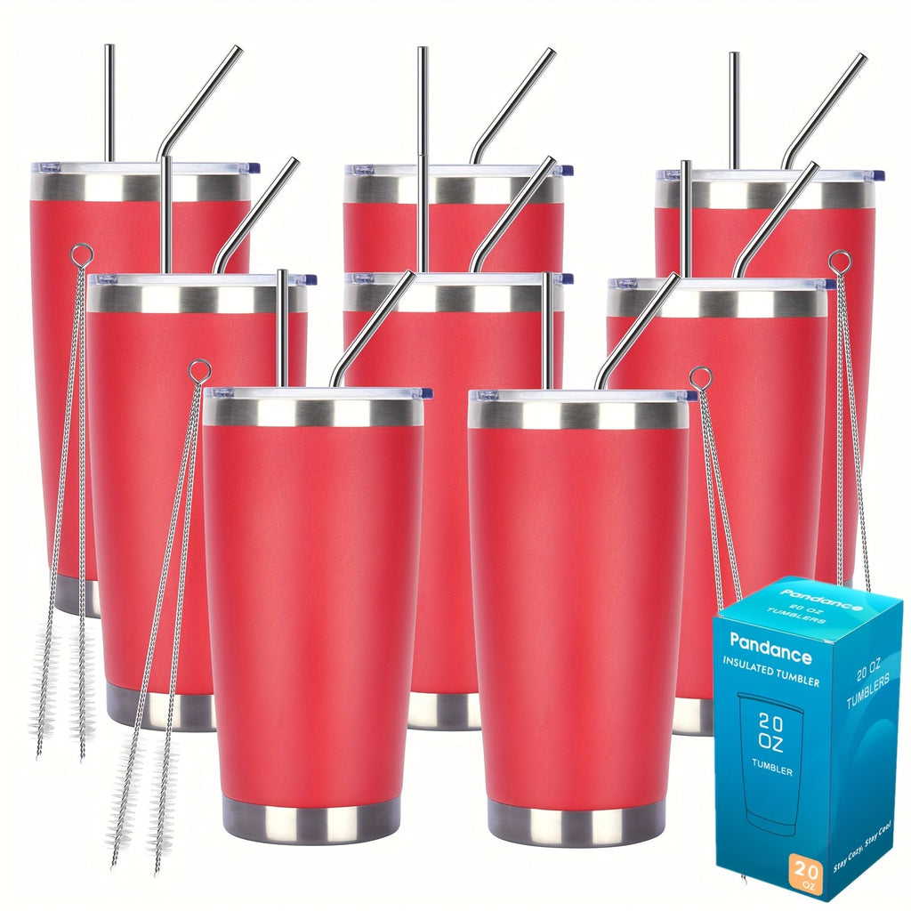 Stainless Steel Insulated Tumblers with Lid and Straw Bulk 20oz 304 Double Wall Vacuum Travel Mug for Hot Iced Coffee Drinks Water Cup Set 8pcs 12pcs 24pcs White Navy Blue Red Silver Black Mix