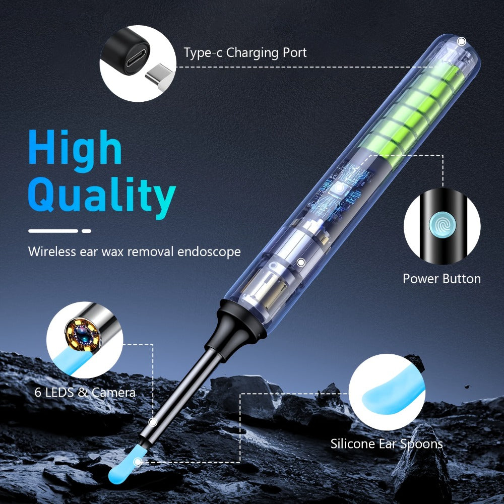 Ear Wax Removal Tool Set 2-in-1 WiFi Visual Ear Washer and Ear Scoop ¨C 1080P HD Camera Ear Cleaning Kit for Effective Earwax Buildup Removal, Smartphone Compatible Home Ear Care
