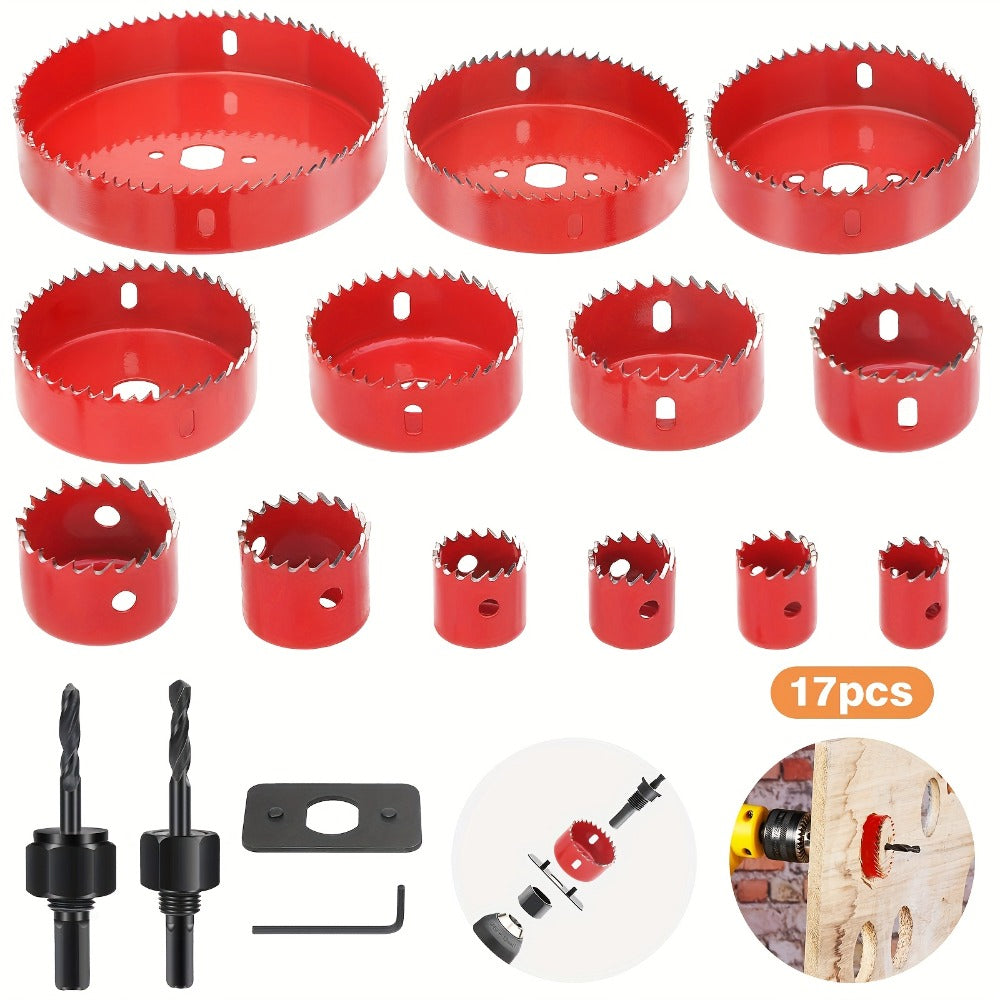 Carbon Steel Hole Saw Kit Multi-Size with Mandrels & Hex Key ¨C Heavy Duty Quick-Change Hole Cutter Set for Wood PVC Drywall Cornhole Board & Soft Metal