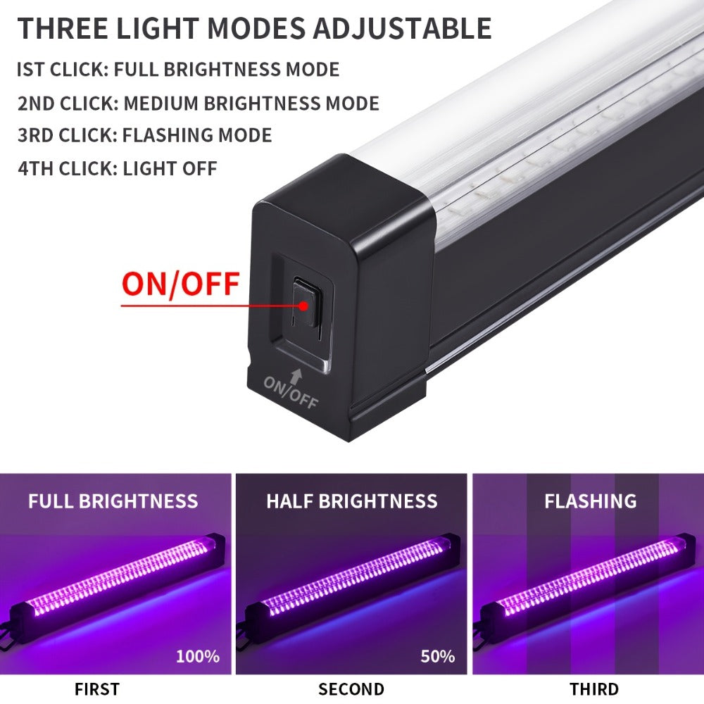 UV Black Light Bar 40 LED 385-400nm USB Plug 3 Modes Portable Blacklight for Glow Party Body Paint Fluorescent Poster Halloween Christmas Decor