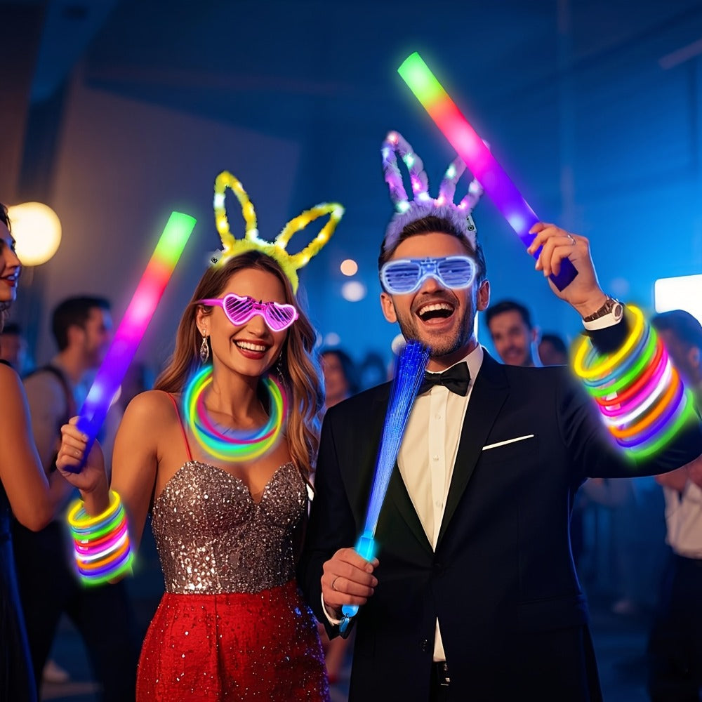LED Bunny Ear Headbands 25-Pack | Glowing Light Up Rabbit Ears with 3 Flashing Modes for Party Halloween Christmas Weddings Concerts Cosplay Photo Props Unisex Adult