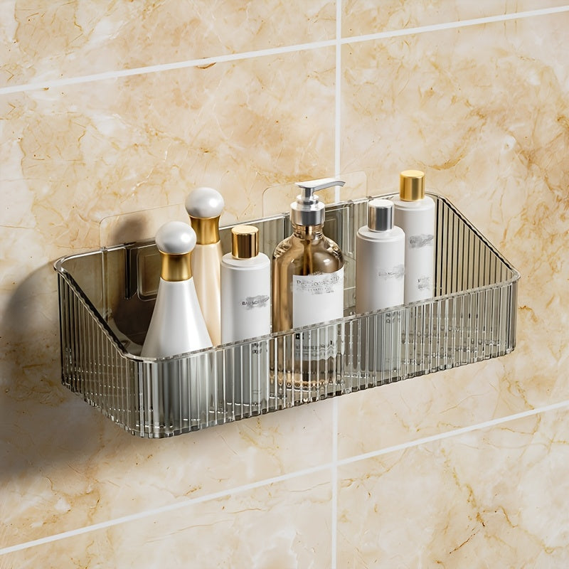 Wall Mounted Bathroom Shelf Storage Rack Organizer - Plastic Hanging Tray Basket Shampoo Shower Gel Holder | Gray Amber Green | Bathroom Storage and Organization Accessories