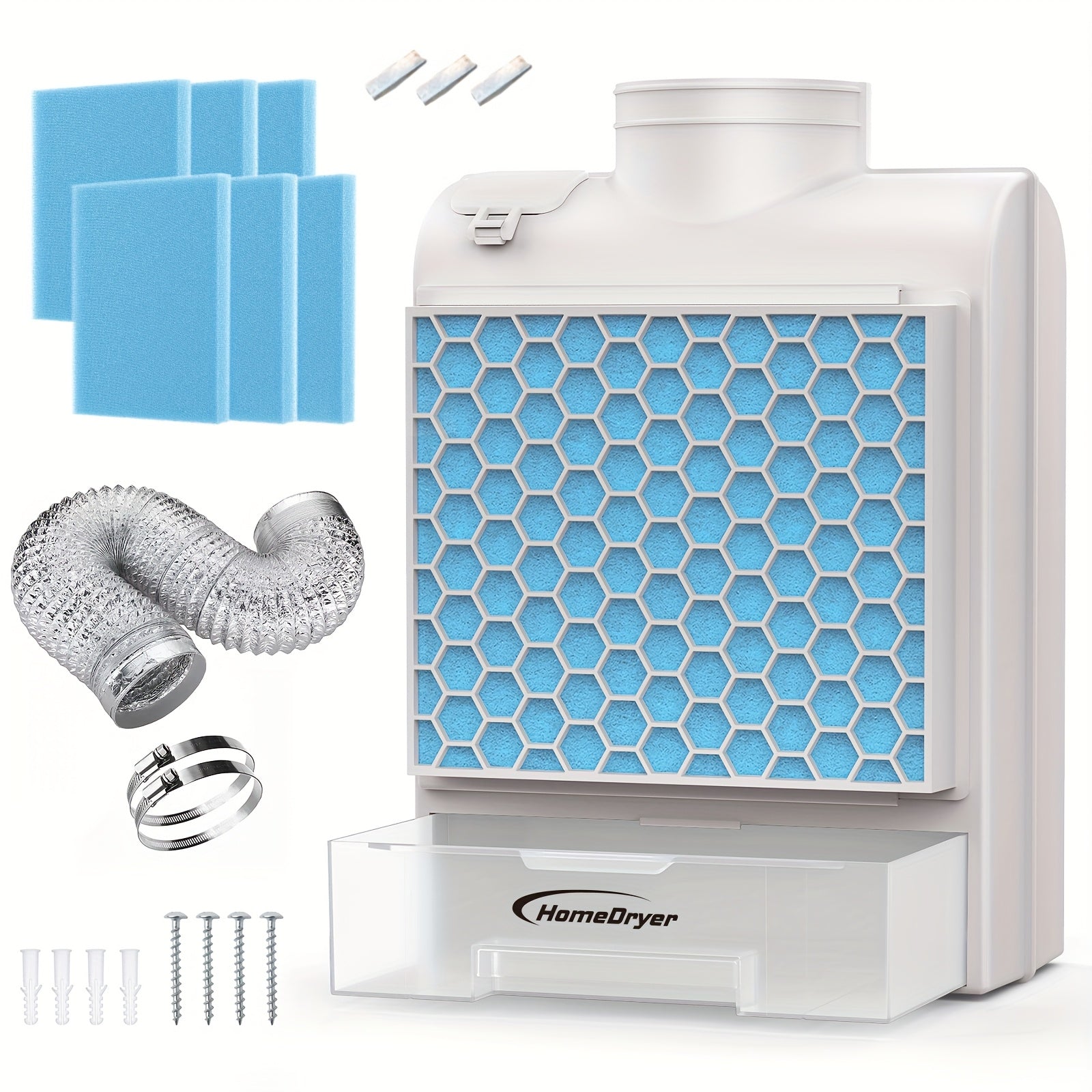 Indoor Dryer Vent Kit 3-in-1 Lint Trap Filter Box Stainless Steel Screen 6 Polyester Filters Reusable Washable Reduces Moisture Prevents Mold for Electric Clothes Dryers