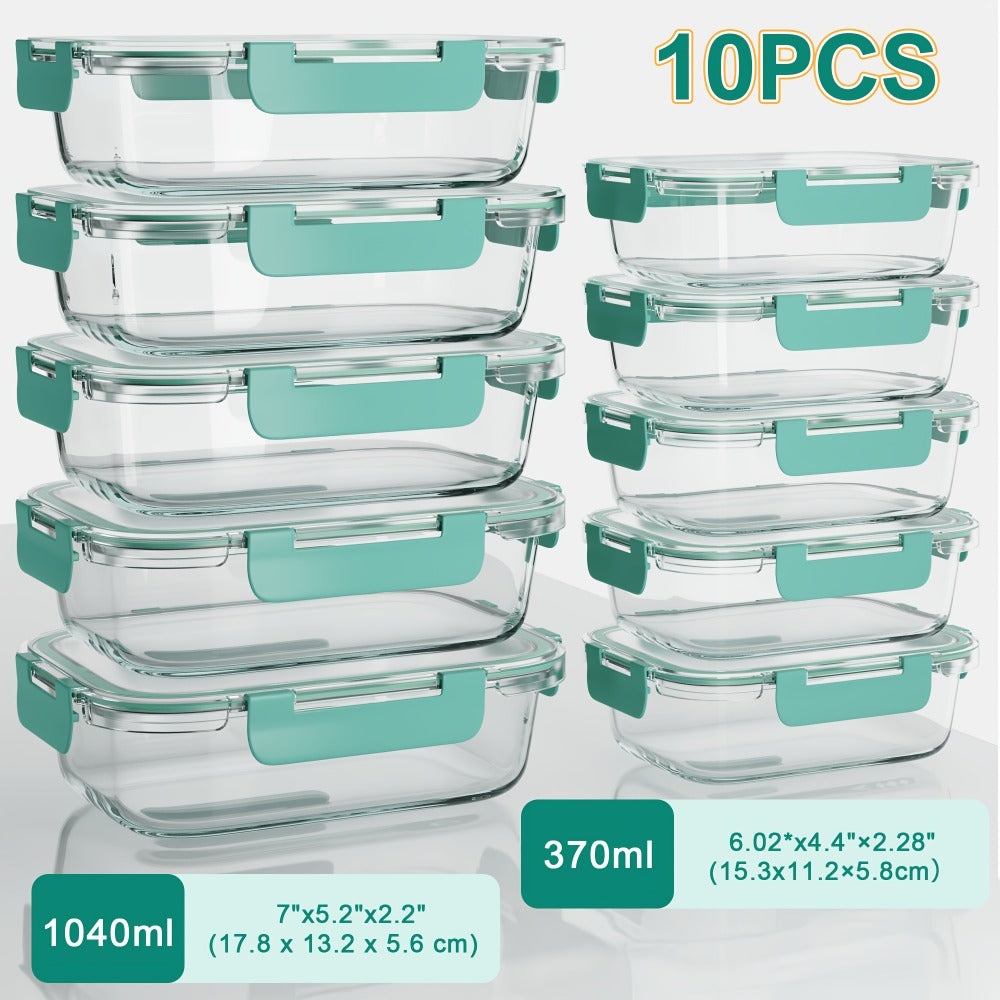Borosilicate Glass Food Storage Containers Set ¨C 10/12/17pcs Airtight Meal Prep Bento Boxes with Locking Lids, BPA Free, Microwave & Dishwasher Safe, Leak Proof, Mixed Colors
