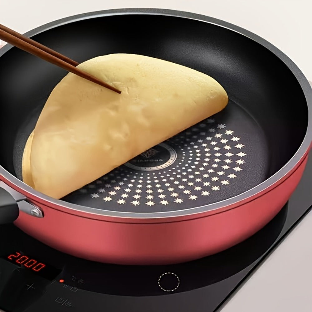 Cast Iron Frying Pan Non-Stick with Lid 9.45 Inch - Powder Coated Skillet Compatible with Induction Gas Electric Stove, Smoke-Reducing Healthy Cookware for Fried Eggs Steak Pancakes, Red Cast Iron Pan
