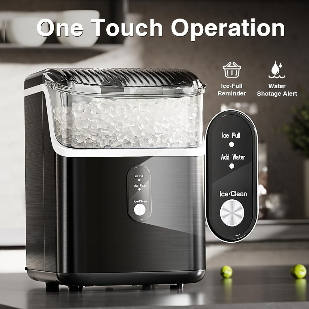 Countertop Nugget Ice Maker 35lbs in 24hrs, Self-Cleaning Portable Ice Machine with Ice Scoop & Basket, Stainless Steel, for Home Kitchen Office Camping RV Bar