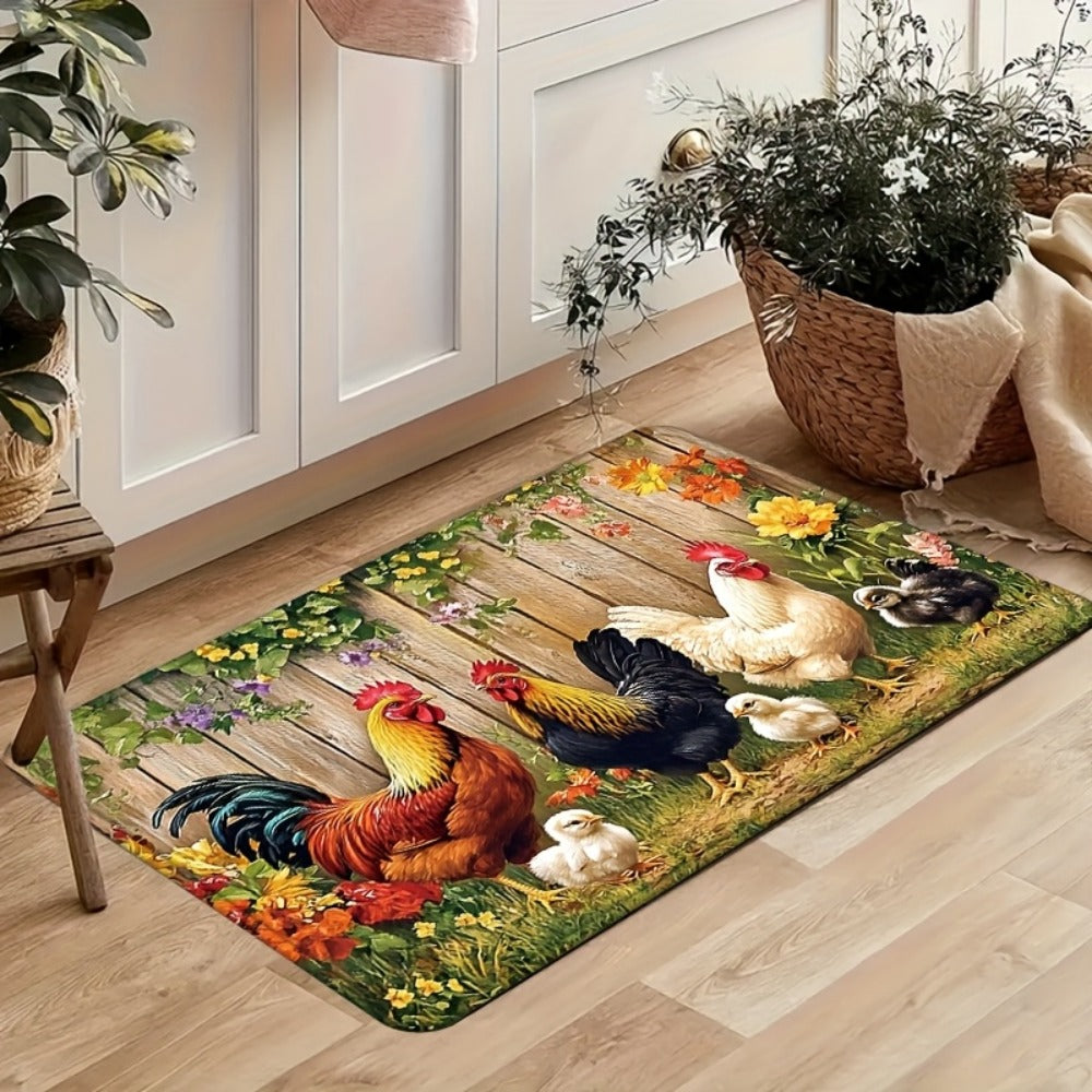 Rooster Kitchen Rugs Set 1/2/3/4pcs Vintage Farmhouse Anti-Slip Floor Mats for Kitchen Bedroom Bathroom Living Room Laundry Room Entrance