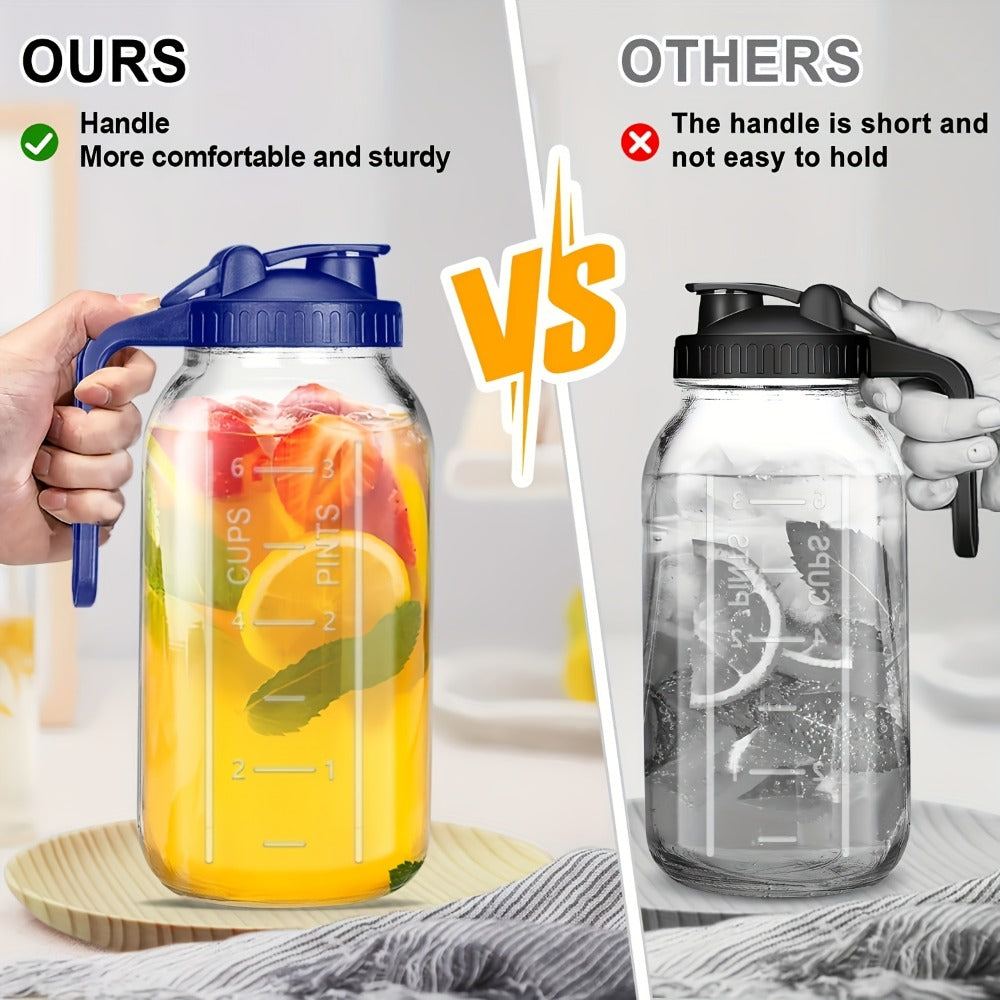 64oz Mason Jar with Handle and Lid 2/3 Pack ¨C BPA-Free Borosilicate Glass Beverage Carafe, Leak-Proof Drinking Jar for Juice, Water, Iced Tea