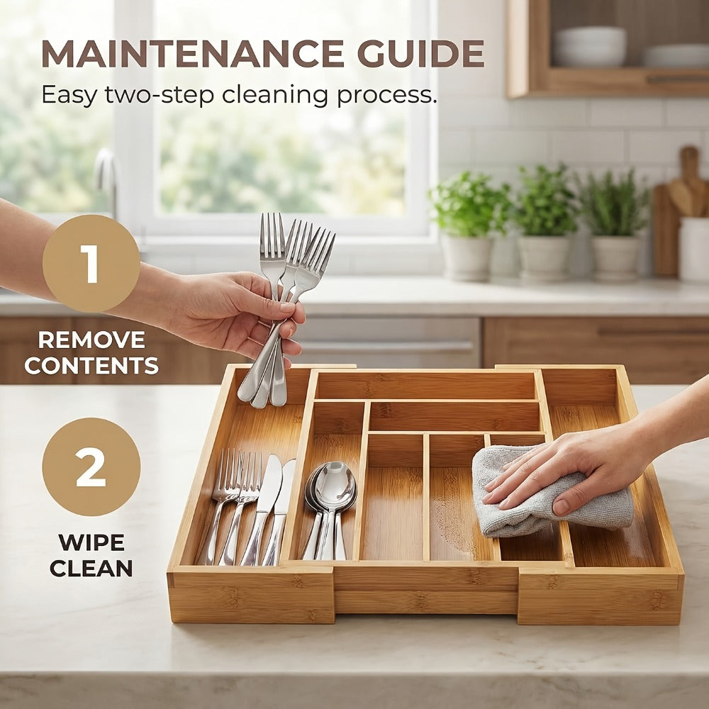Bamboo Expandable Drawer Organizer Adjustable Cutlery Tray with 6-8 Compartments Wooden Drawer Divider for Kitchen Silverware Utensils Bedroom Office Living Room