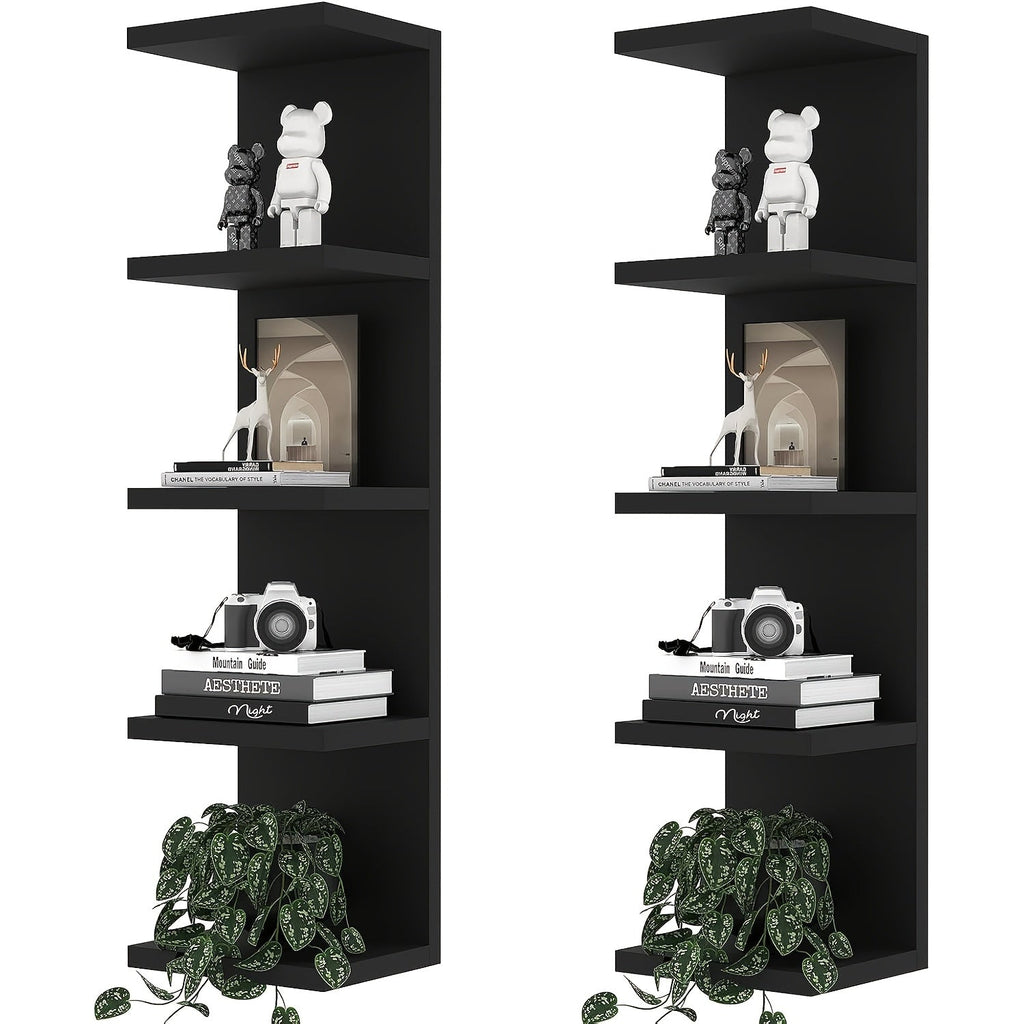 5-Tier Floating Wall Shelf Wall-Mounted Storage Rack 31.5¡± - Space Saving Display Shelves for Bedroom Living Room Oak Finish Easy Install Thickened Suspended Wall Organizer