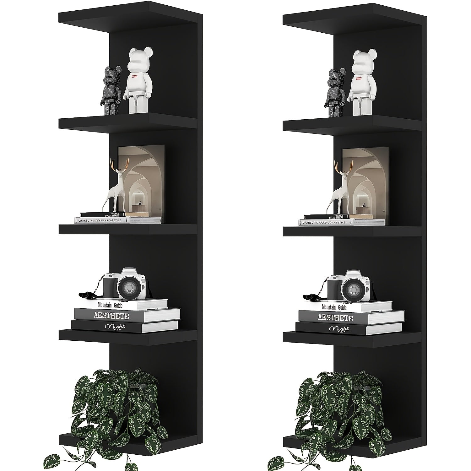 5-Tier Floating Wall Shelf Wall-Mounted Storage Rack 31.5¡± - Space Saving Display Shelves for Bedroom Living Room Oak Finish Easy Install Thickened Suspended Wall Organizer