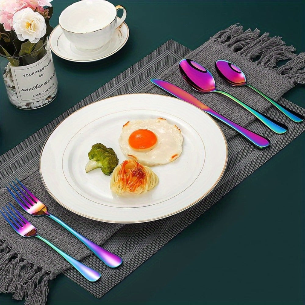 Flatware Set for 12, 60-Piece 304 Stainless Steel Cutlery Set with Mirror Polish & Titanium Plated Finish ¡ª Dishwasher Safe Silverware with Knife, Fork & Spoon | Silver, Gold & Rainbow