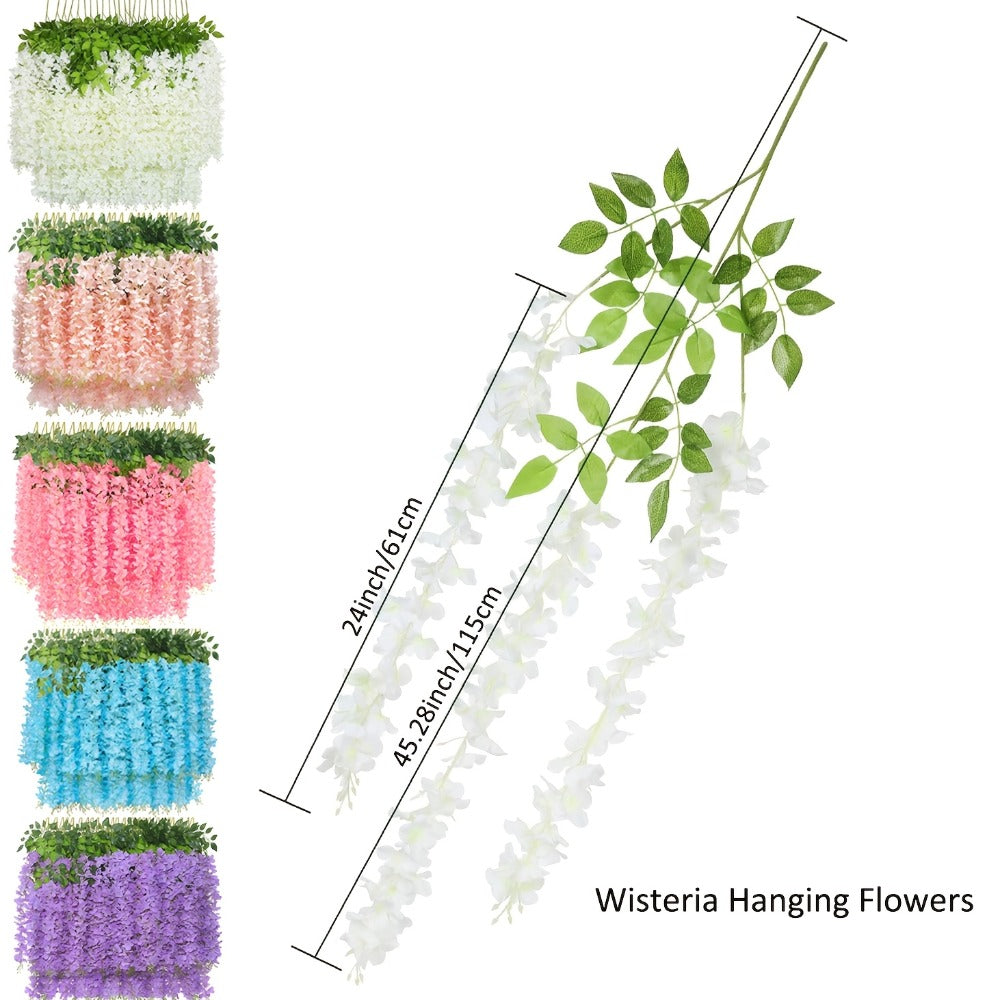 Artificial Wisteria Hanging Flowers 24 Pack - 3.6 Ft Fake Silk Wisteria Vine Garland for Wedding Arch, Garden, Wall & Party Decoration, Available in White, Pink, Blue, Purple & Light Pink