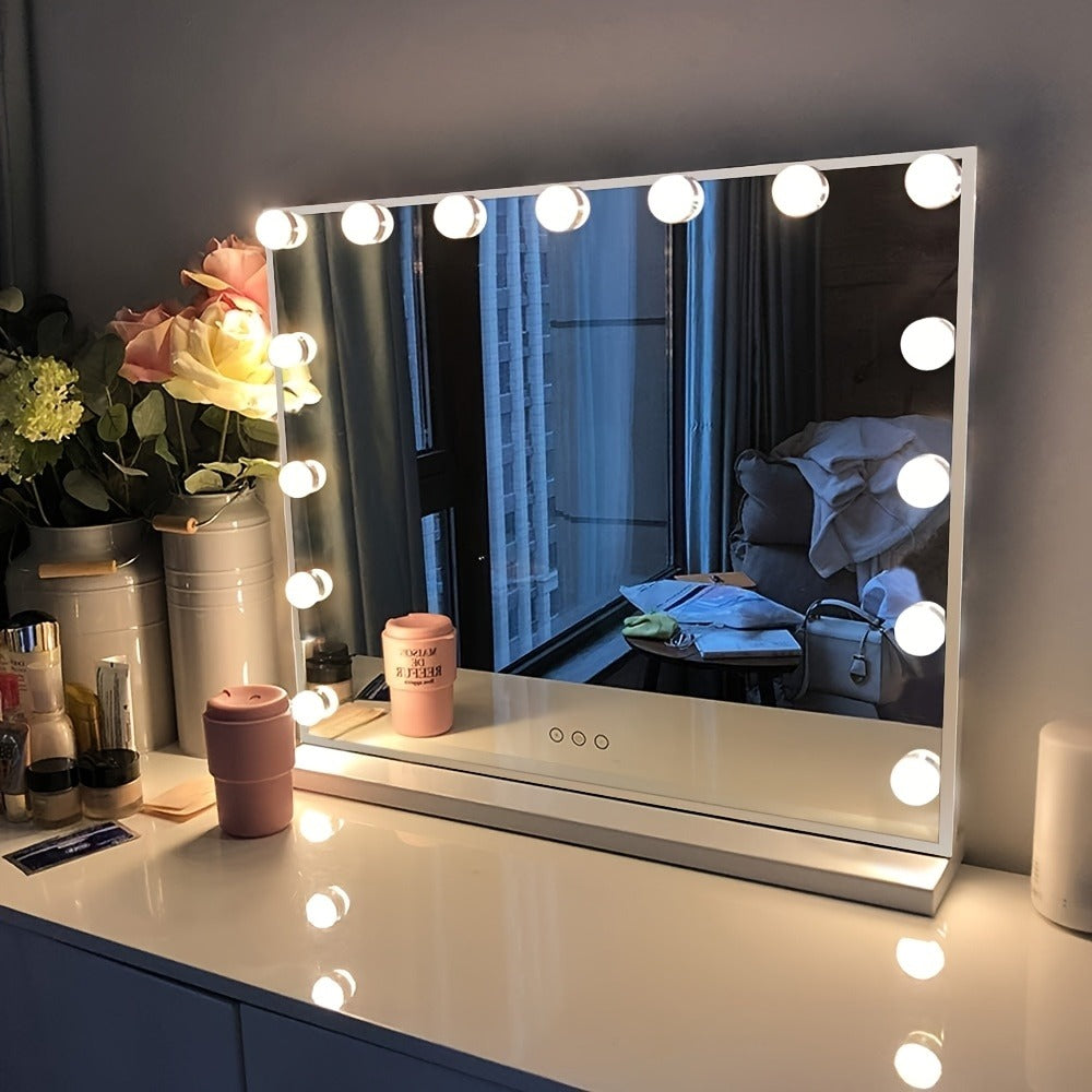 Hollywood Vanity Mirror with Lights ¨C 15 LED Bulbs, 3 Color Modes, Dimmable Brightness, 23x18 Inch, USB & Type-C Charging, Touch Control, Desk & Wall Mount, Metal Frame Makeup Mirror