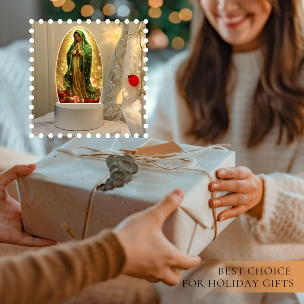Guadalupe Prayer Light with Warm White LED & Switch Control - Virgin Mary Night Light for Christian Home Decor Baptism Worship Prayer Room Spiritual Gift New Home