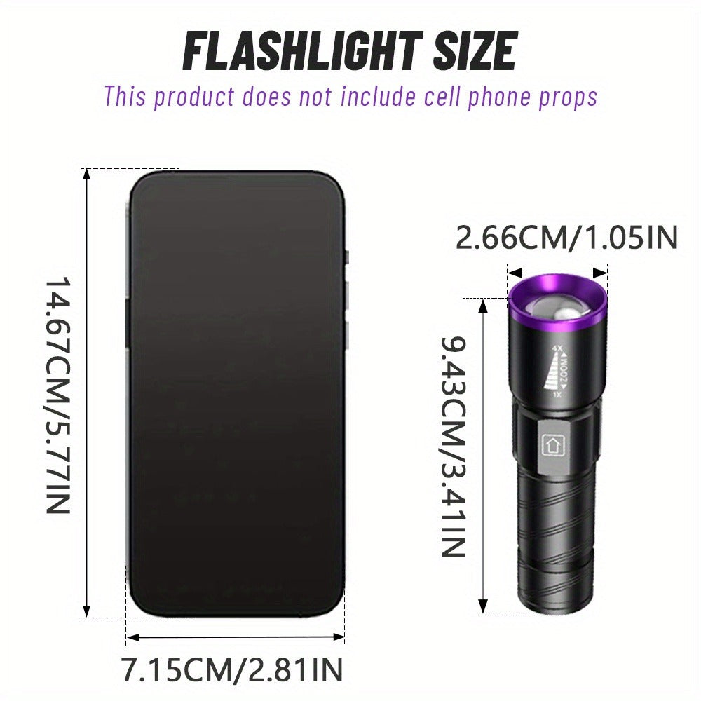 UV Blacklight 2 Pack Rechargeable Portable | Adjustable Brightness & Zoom Ultraviolet Lamp | Scorpion Detection Pet Urine Stain Finder Nail Polish Resin Curing Fluorescent