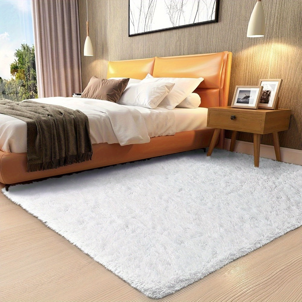 Fluffy Area Rug White Soft High Pile Washable Non-Slip | Plush Shaggy Carpet for Living Room Bedroom Dorm | Large Rectangle Indoor Rug 5x8 6x9 8x10 ft | Holiday Home Decor Gift